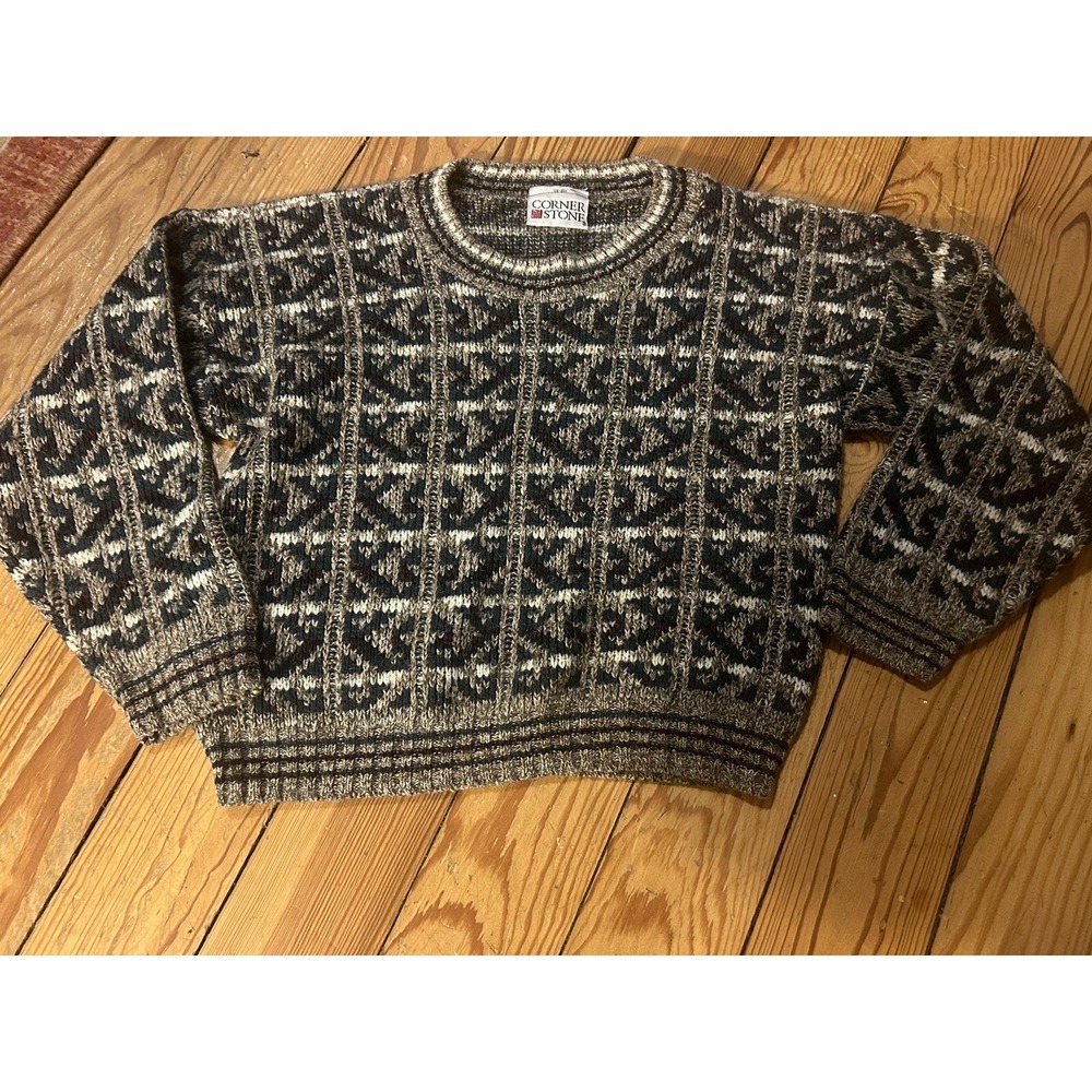 Kids Unisex Vintage Intarsia Sweater Fits 5-6 Youth Grandpa Sweater Fall Winter